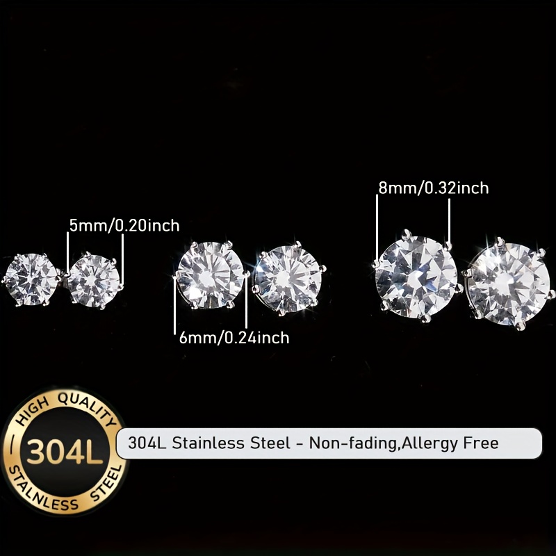 Men's Y2K Style 304L Stainless Steel Stud Earrings, Sparkling